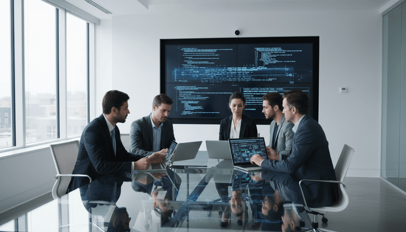 Team di professionisti che discutono di soluzioni tecnologiche in un ufficio moderno a Roma